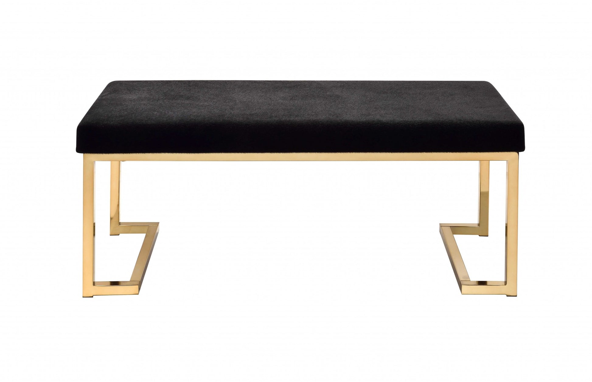 Modern Rectangular Black Padded Bench with Champagne Metal Base By Homeroots | Benches | Modishstore - 2