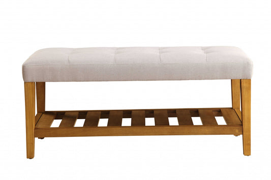 Light Gray And Oak Simple Bench By Homeroots