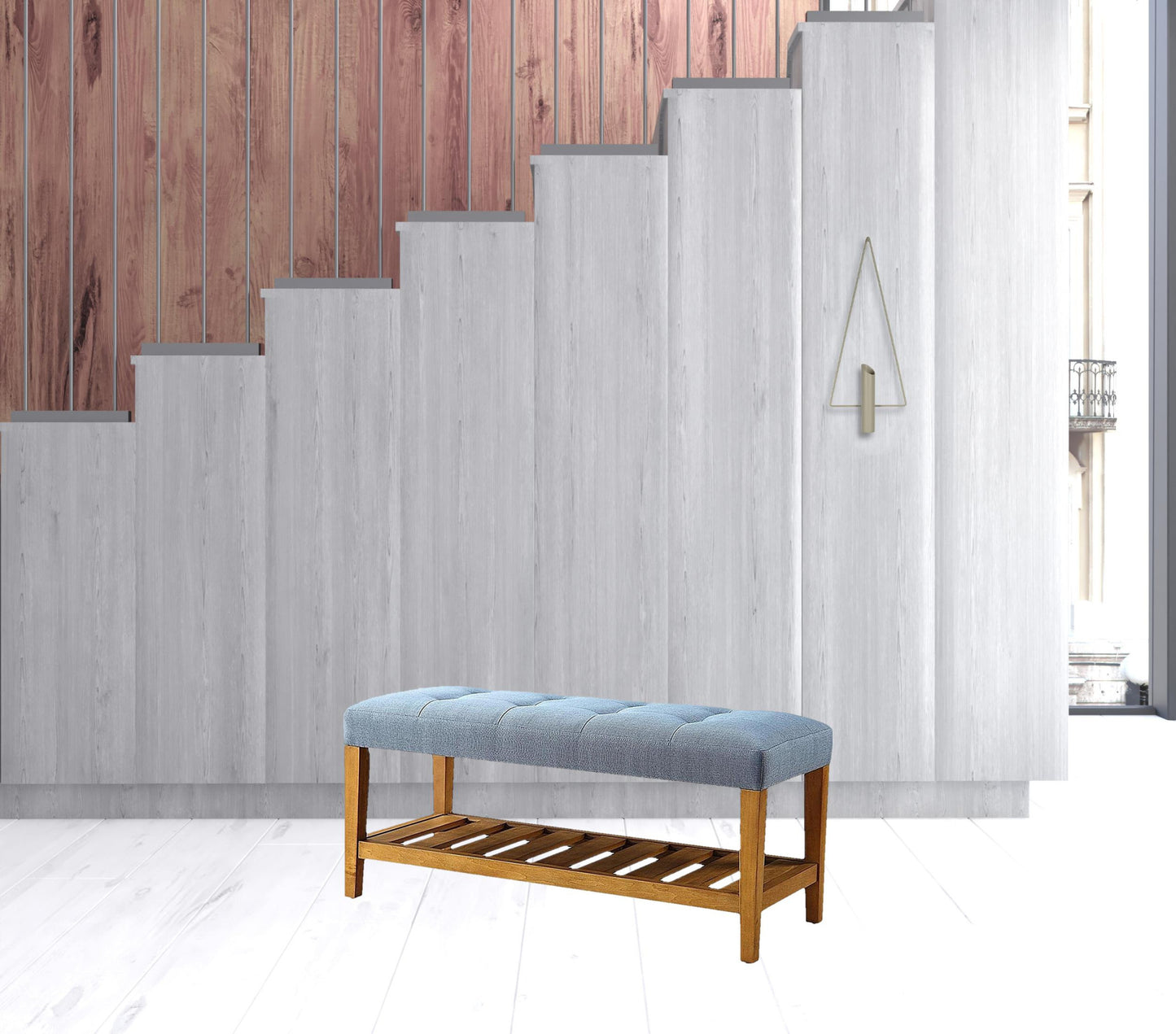 Blue And Oak Simple Bench By Homeroots | Benches | Modishstore - 2