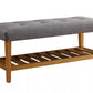 Rectangular Gray Padded Becnh with Oak Finish Legs and Shelf By Homeroots | Ottomans | Modishstore