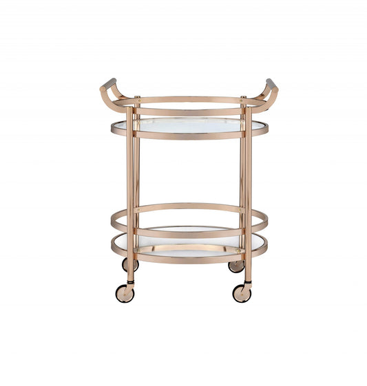 Clear Glass And Rose Gold Serving Cart By Homeroots | Bar Carts | Modishstore