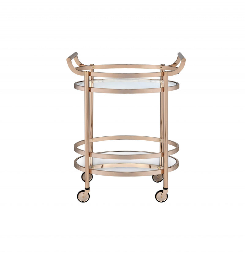 Clear Glass And Rose Gold Serving Cart By Homeroots | Bar Carts | Modishstore