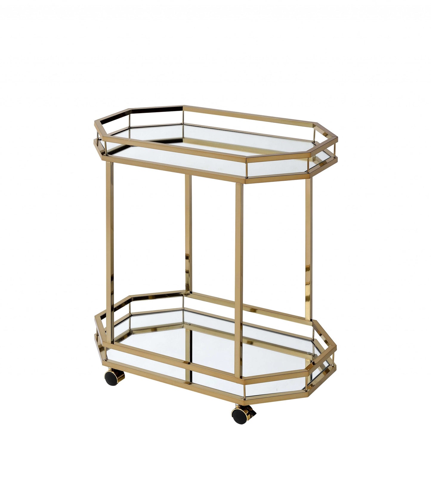 Champagne Finish Metal Serving Cart With 2 Mirror Shelves By Homeroots | Bar Carts | Modishstore
