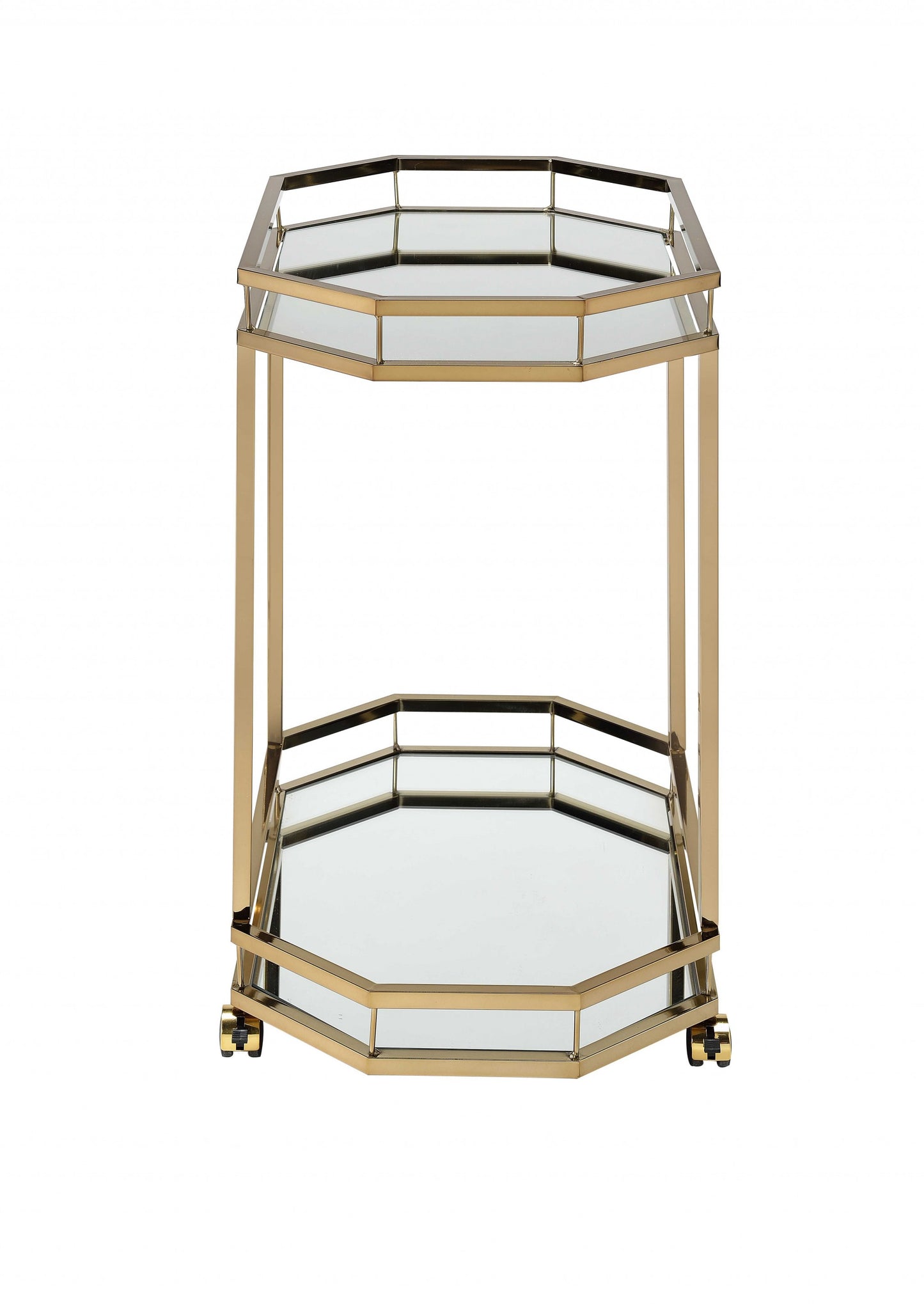 Champagne Finish Metal Serving Cart With 2 Mirror Shelves By Homeroots | Bar Carts | Modishstore - 2