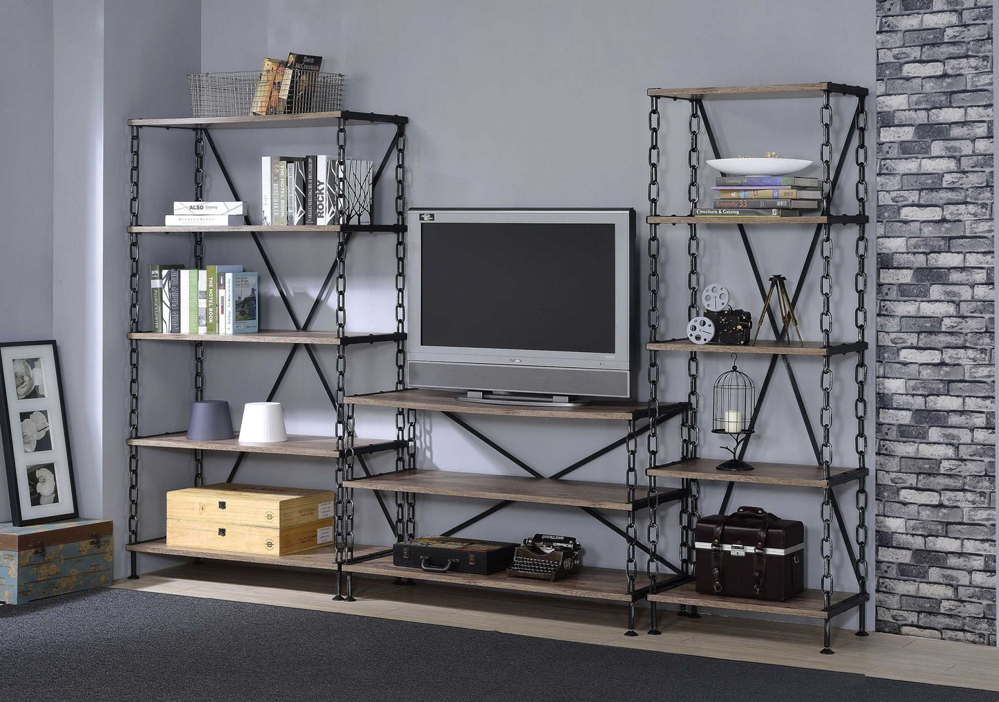 Rustic Oak And Antique Black Tv Stand By Homeroots | TV Stands | Modishstore