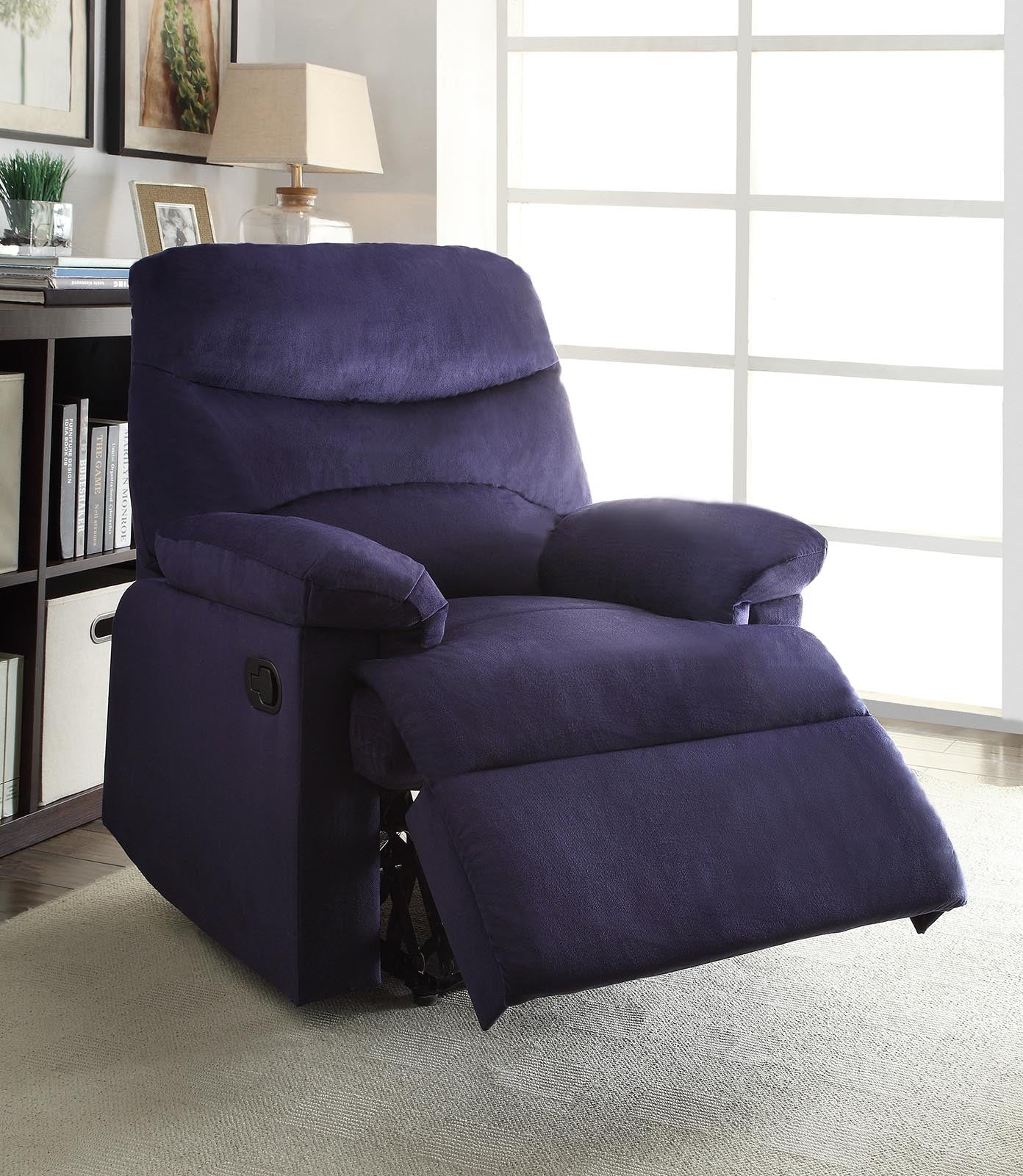 Blue Woven Fabric Upholstered Recliner with Knock Down Back By Homeroots | Recliners | Modishstore