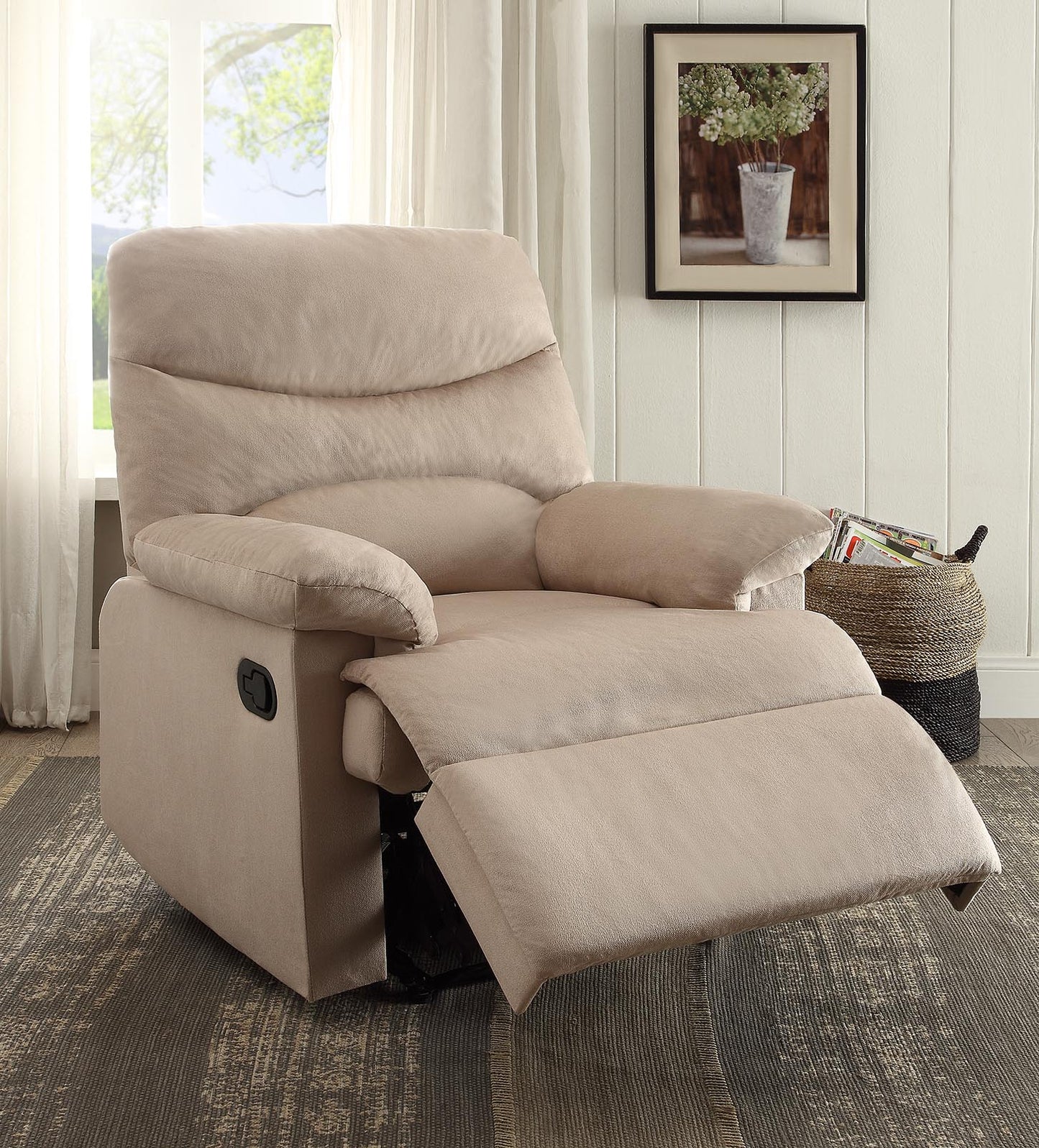 Recliner , Light Brown Woven Fabric - Woven Fabric, Wood (Solid Light Brown Woven Fabric By Homeroots | Recliners | Modishstore