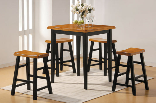 5Pc Oak Black Rubber Wood Counter Height Set By Homeroots | Bar Stools & Table | Modishstore