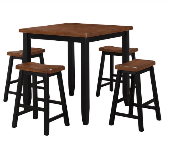 5Pc Oak Black Rubber Wood Counter Height Set By Homeroots | Bar Stools & Table | Modishstore - 2