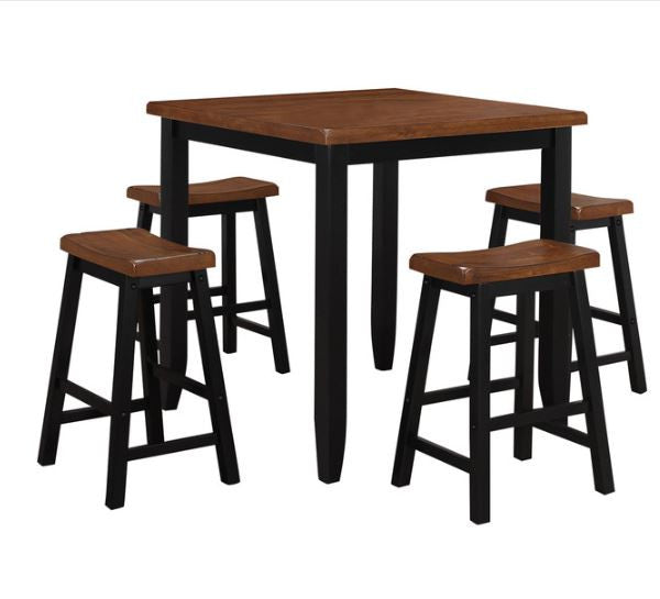 5Pc Oak Black Rubber Wood Counter Height Set By Homeroots | Bar Stools & Table | Modishstore - 3