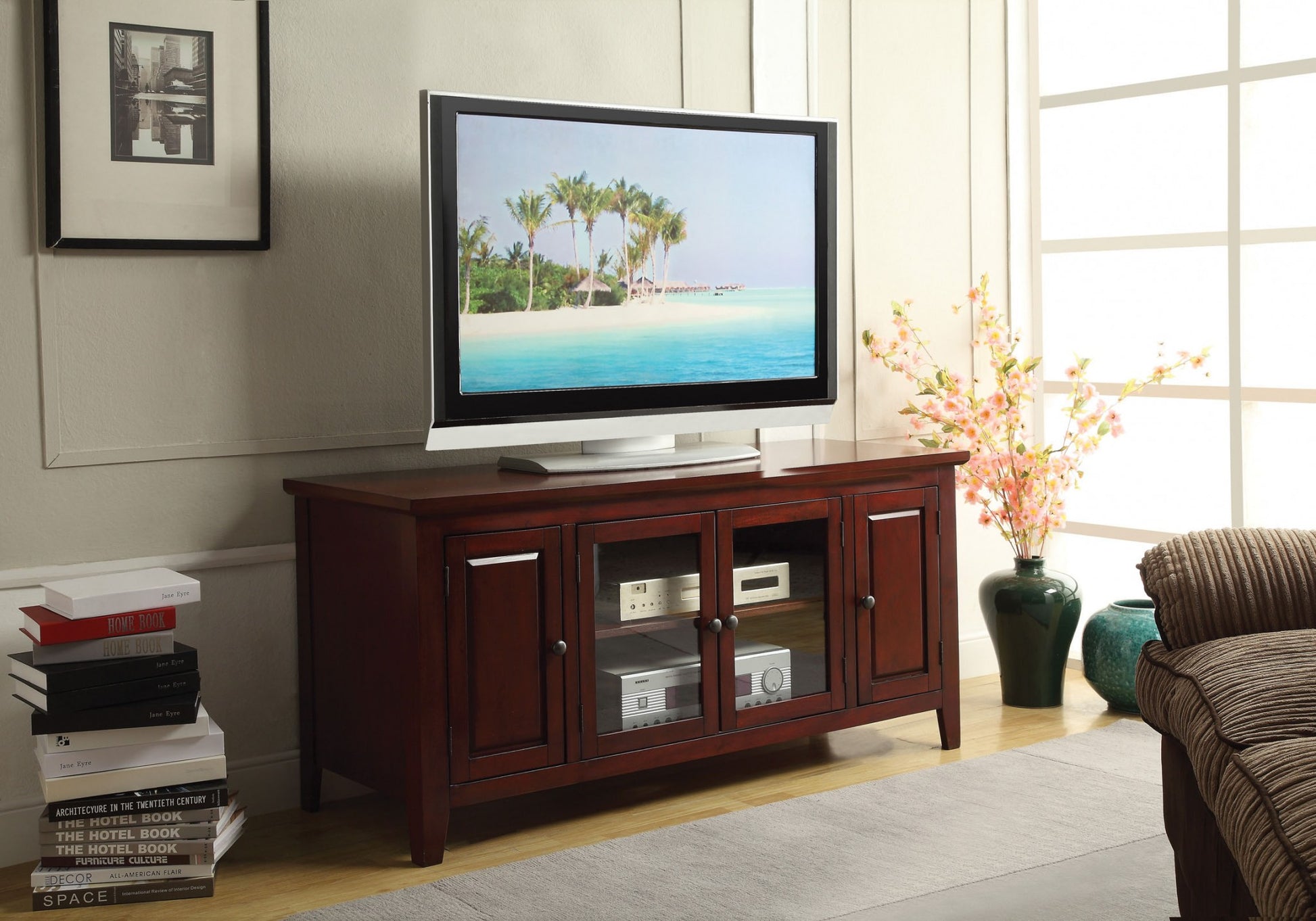 Cherry Solid Poplar Wood Tv Stand By Homeroots | TV Stands | Modishstore