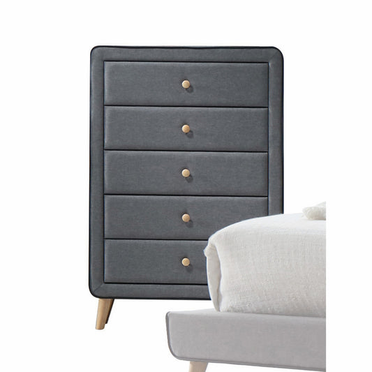46' Light Gray Upholstery 5 Drawer Chest Dresser With Light Natural Legs By Homeroots | Dressers | Modishstore