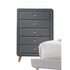 46' Light Gray Upholstery 5 Drawer Chest Dresser With Light Natural Legs By Homeroots