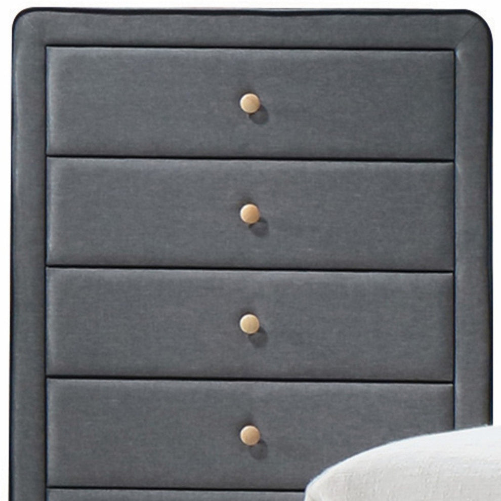 46' Light Gray Upholstery 5 Drawer Chest Dresser With Light Natural Legs By Homeroots | Dressers | Modishstore - 4
