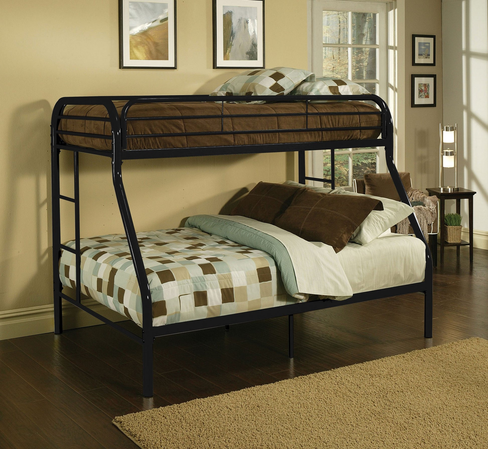 Twin Xl Over Queen Black Metal Tube Bunk Bed By Homeroots | Beds | Modishstore