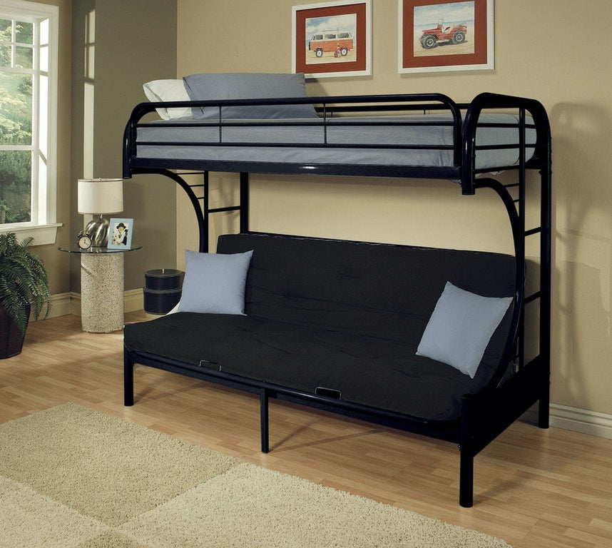 Twin Over Full Black Metal Tube Futon Bunk Bed By Homeroots | Beds | Modishstore
