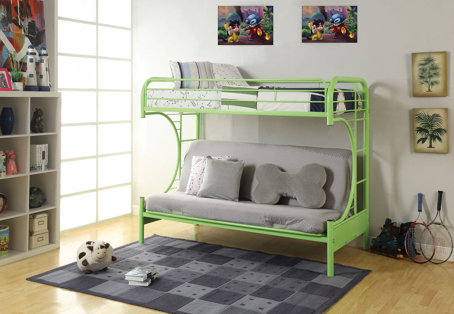 Twin Over Full Black Metal Tube Futon Bunk Bed By Homeroots | Beds | Modishstore - 4