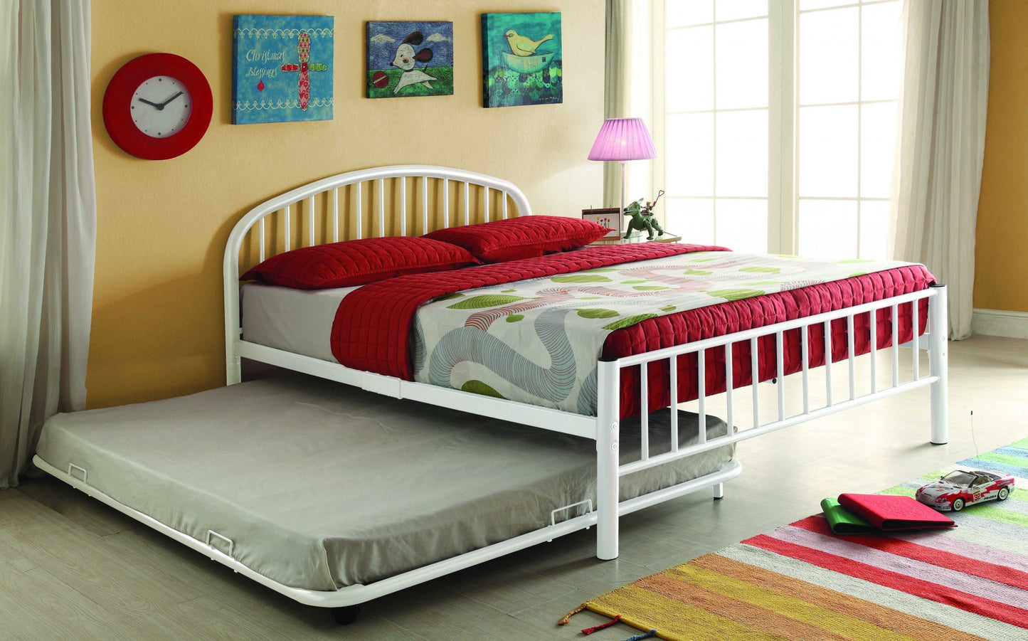 Full White Metal Rolling Trundle By Homeroots | Beds | Modishstore