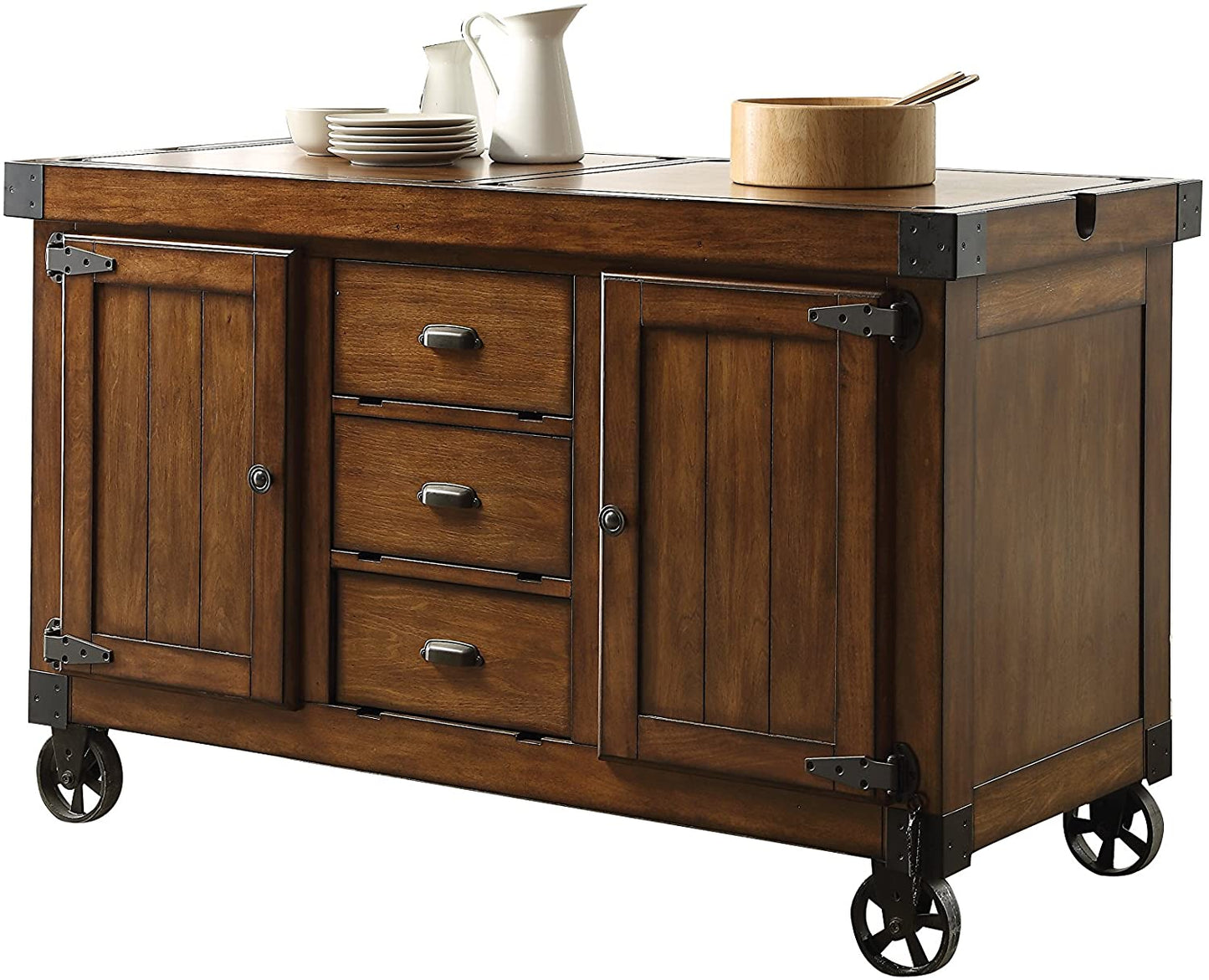 Rustic Farmhouse Warm Tobacco Rolling Kitchen Cart By Homeroots | Bar Carts | Modishstore