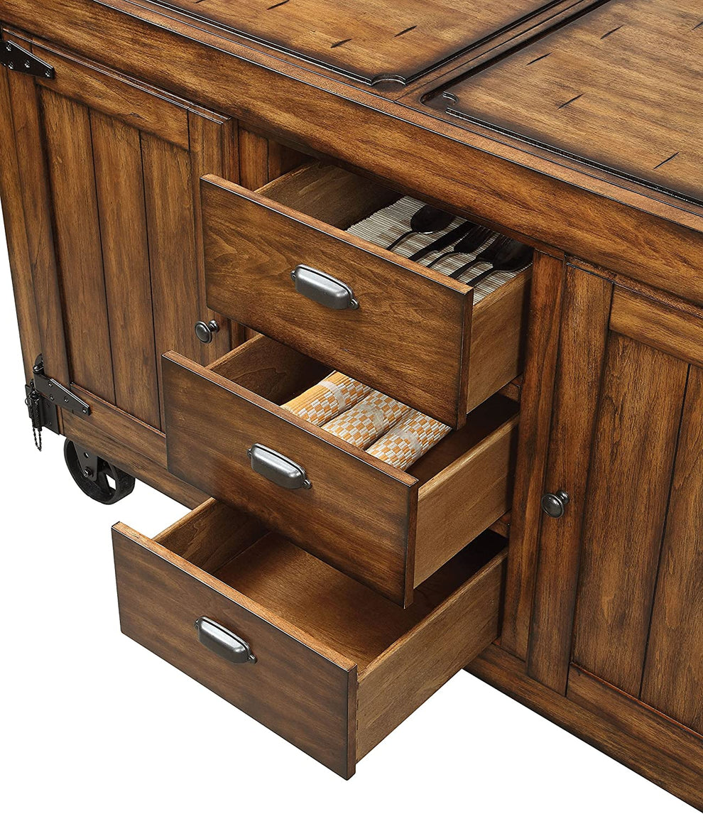 Rustic Farmhouse Warm Tobacco Rolling Kitchen Cart By Homeroots | Bar Carts | Modishstore - 3
