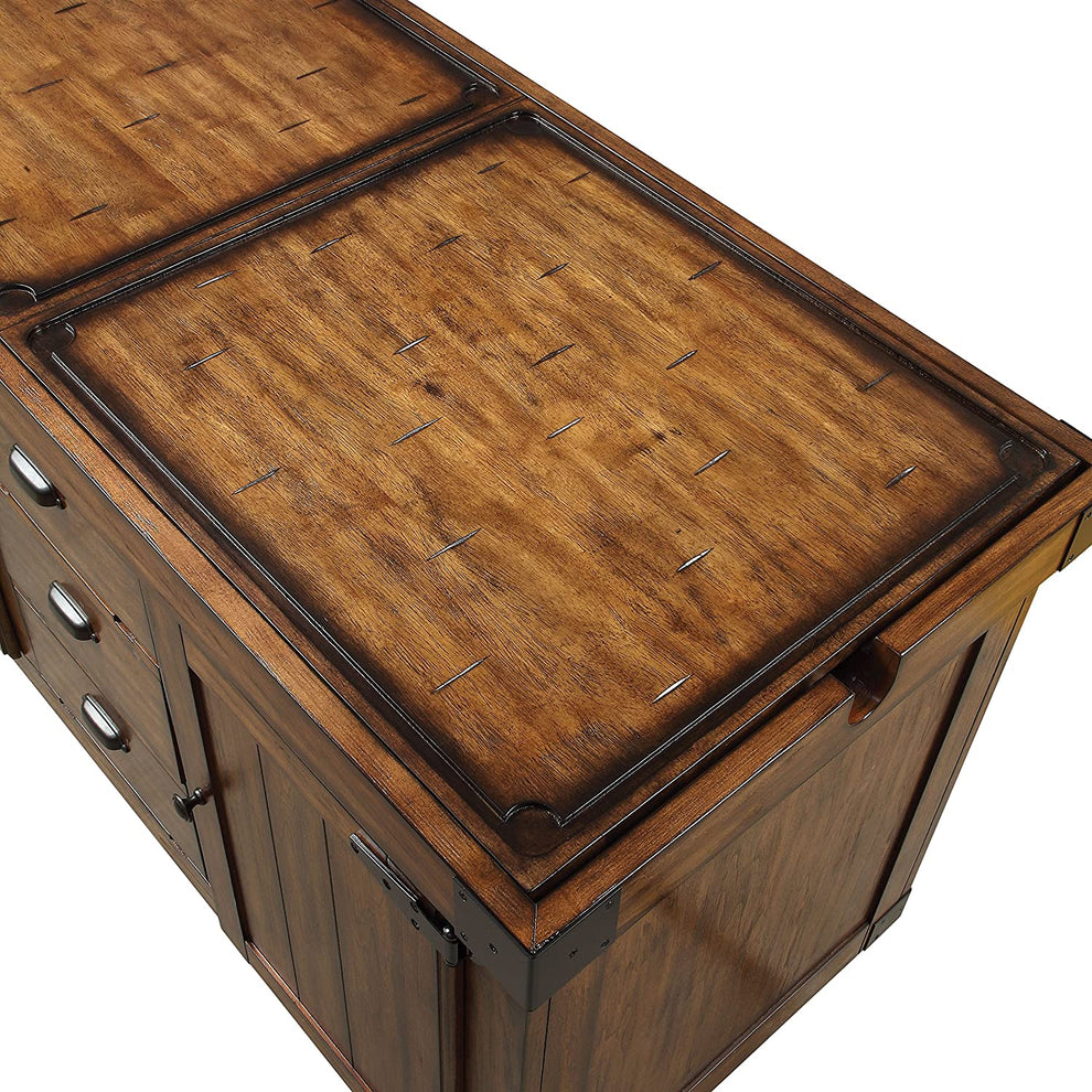 Rustic Farmhouse Warm Tobacco Rolling Kitchen Cart By Homeroots | Bar Carts | Modishstore - 4