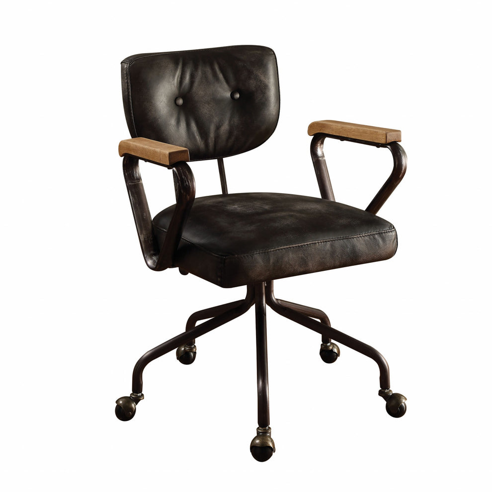 Vintage Black Top Grain Leather Office Chair By Homeroots | Office Chairs | Modishstore - 2
