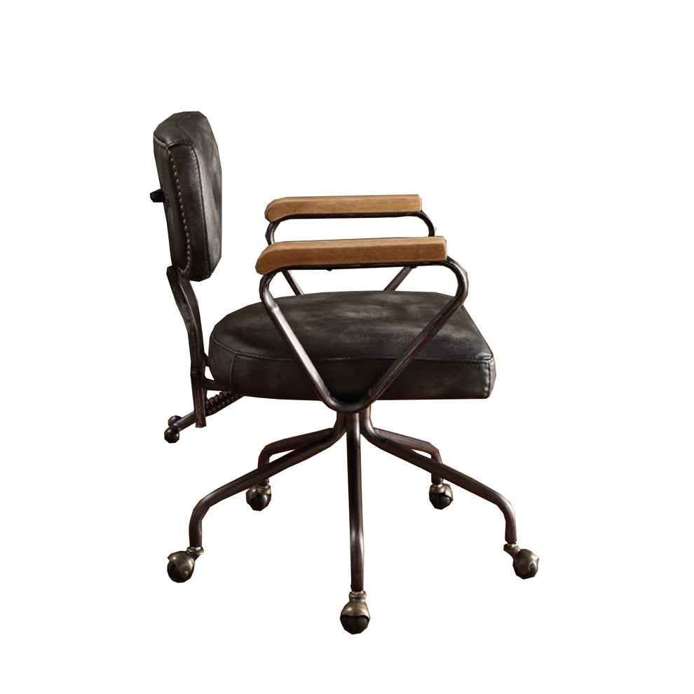 Vintage Black Top Grain Leather Office Chair By Homeroots | Office Chairs | Modishstore - 3