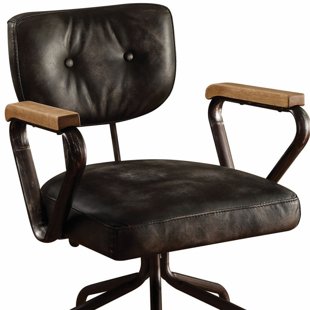 Vintage Black Top Grain Leather Office Chair By Homeroots | Office Chairs | Modishstore - 5
