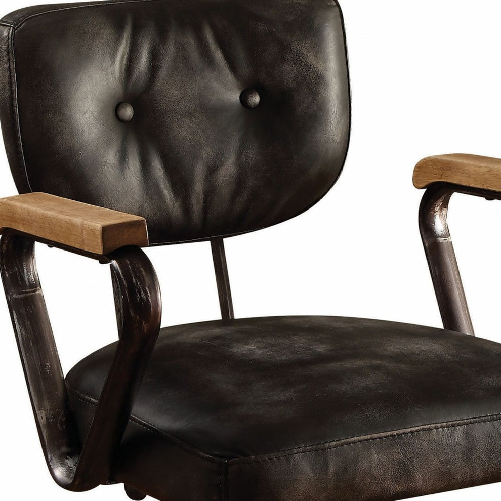 Vintage Black Top Grain Leather Office Chair By Homeroots | Office Chairs | Modishstore - 6