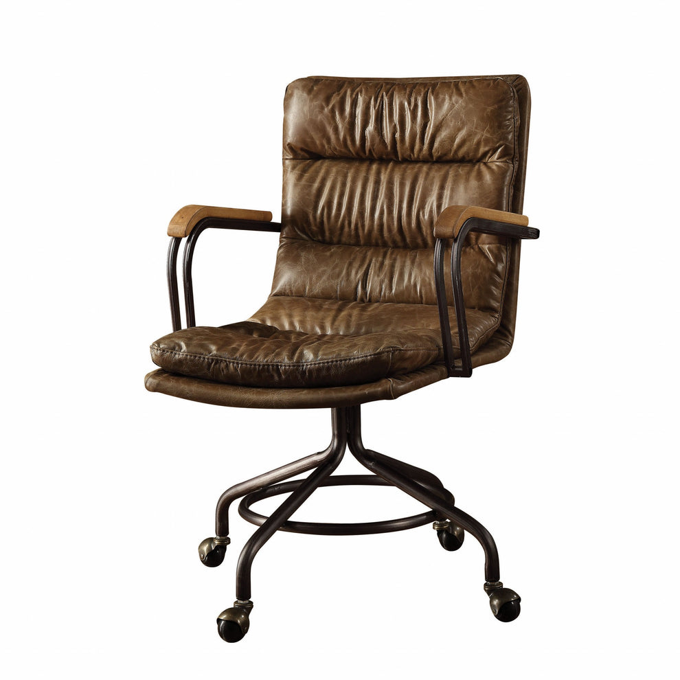 Vintage Whiskey Top Grain Leather Office Chair By Homeroots | Office Chairs | Modishstore - 2