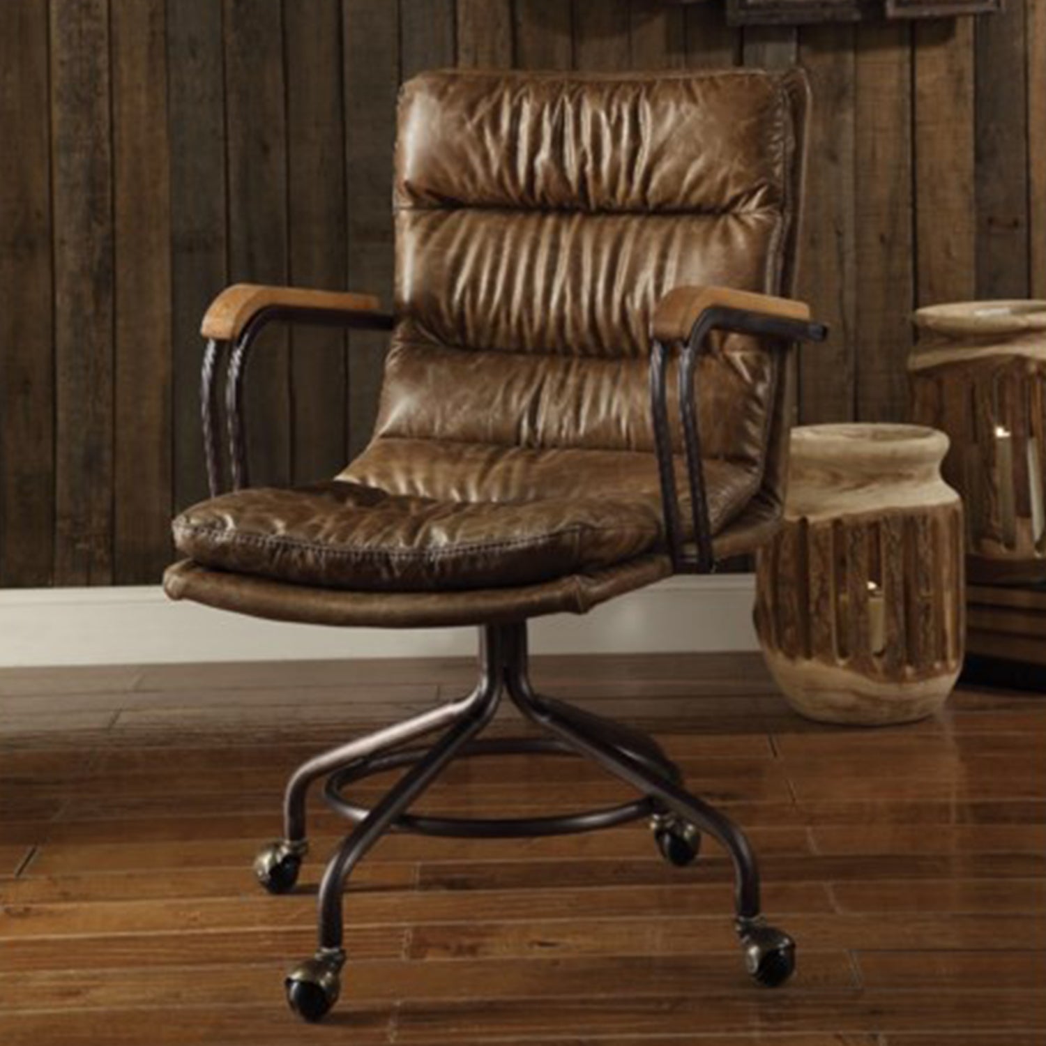 Vintage Whiskey Top Grain Leather Office Chair By Homeroots | Office Chairs | Modishstore - 2