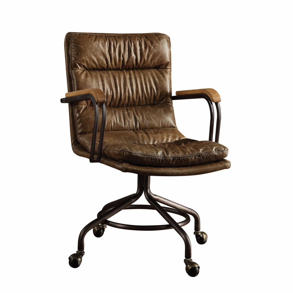 Vintage Whiskey Top Grain Leather Office Chair By Homeroots | Office Chairs | Modishstore - 4