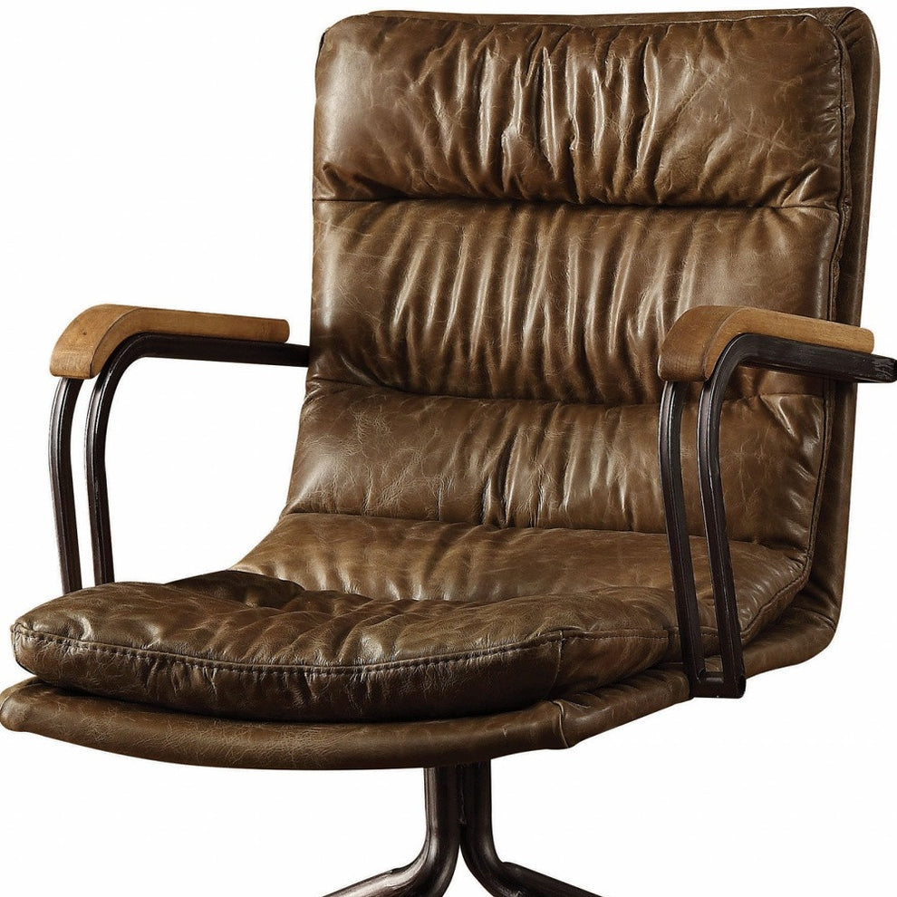 Vintage Whiskey Top Grain Leather Office Chair By Homeroots | Office Chairs | Modishstore - 5