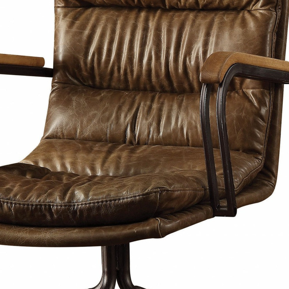 Vintage Whiskey Top Grain Leather Office Chair By Homeroots | Office Chairs | Modishstore - 6