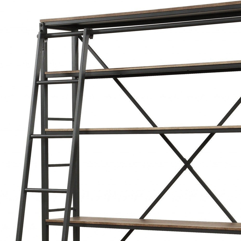Sandy Gray Metal Tube Bookcase With Ladder By Homeroots | Bookcases | Modishstore - 3