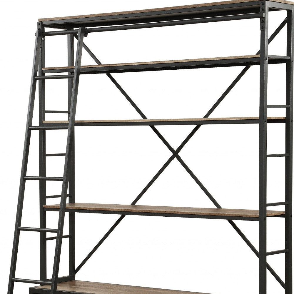 Sandy Gray Metal Tube Bookcase With Ladder By Homeroots | Bookcases | Modishstore - 4