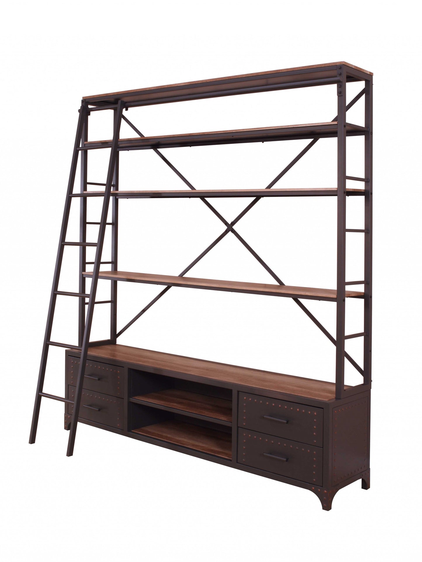 74 X 29 X 83 Sandy Gray Metal Tube Bookcase With Ladder By Homeroots | Bookcases | Modishstore