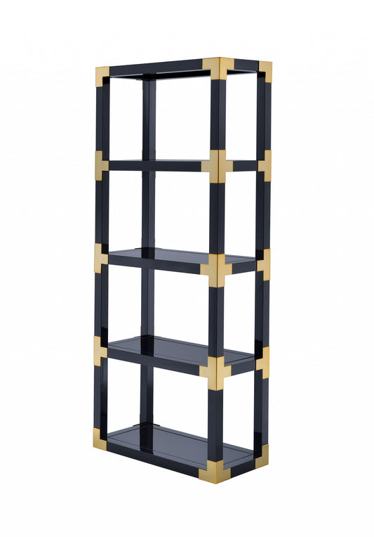 Gold Black High Gloss And Black Mirror Bookcase By Homeroots | Bookcases | Modishstore