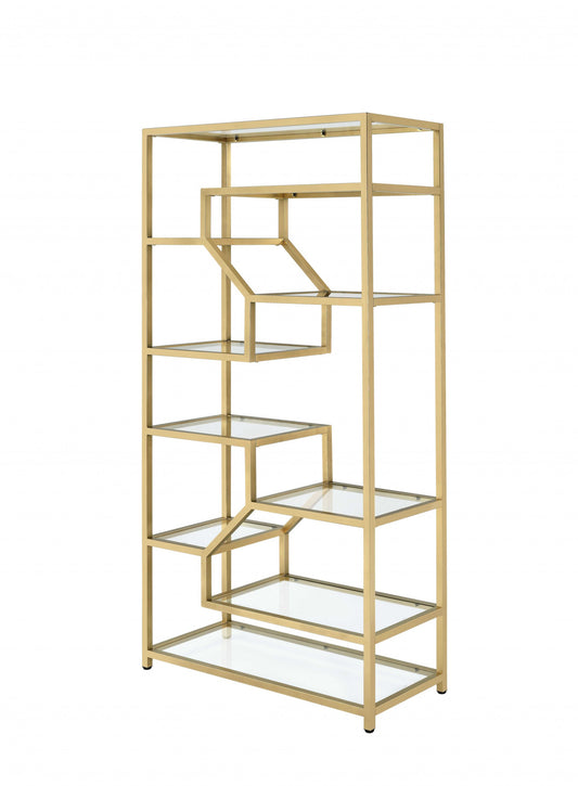 Clear Glass And Gold Bookcase By Homeroots - 286635 | Bookcases | Modishstore