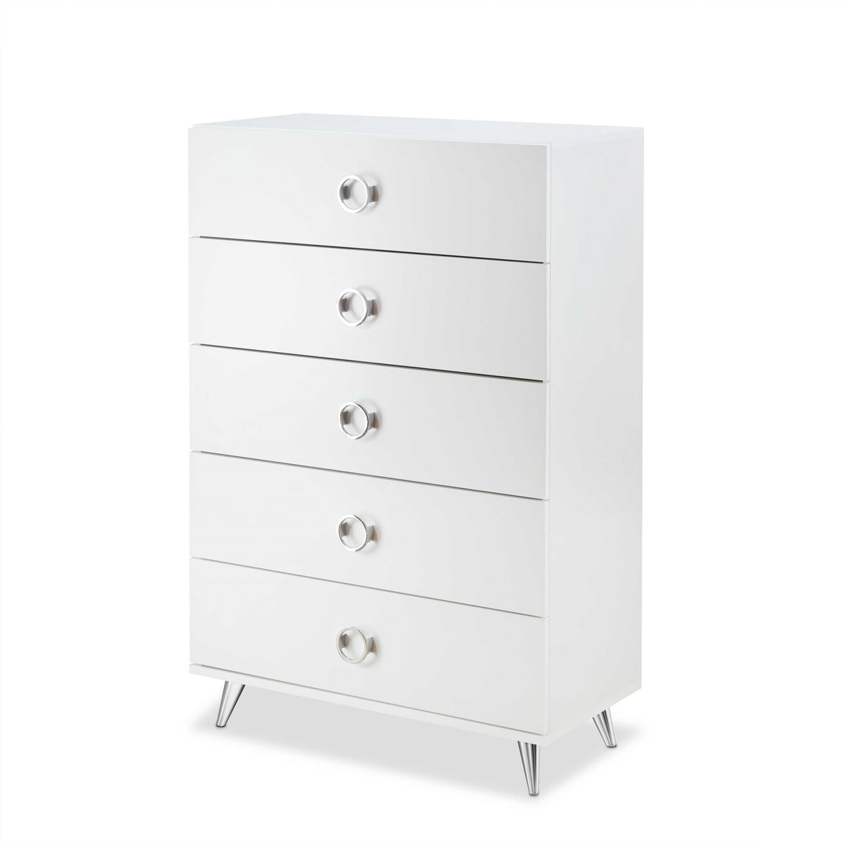 White And Chrome Particle Board Chest By Homeroots | Drawers | Modishstore