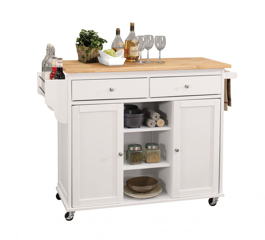Natural And White Kitchen Island By Homeroots - 286672 | Bar Carts | Modishstore