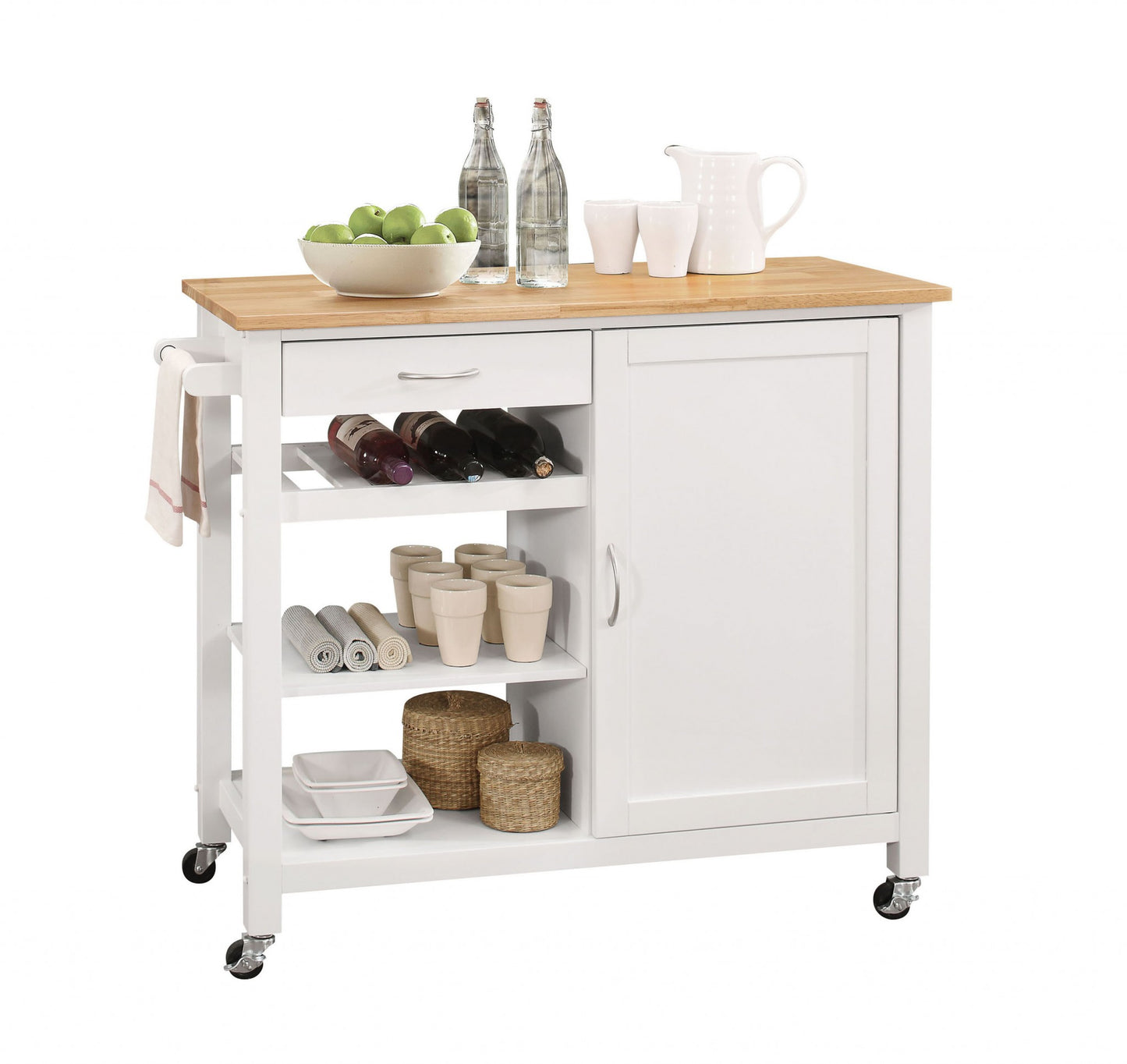 Natural And White Kitchen Island By Homeroots - 286675 | Bar Carts | Modishstore