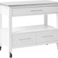 White And Stainless Rolling Kitchen Island Or Bar Cart By Homeroots | Bar Carts | Modishstore - 3