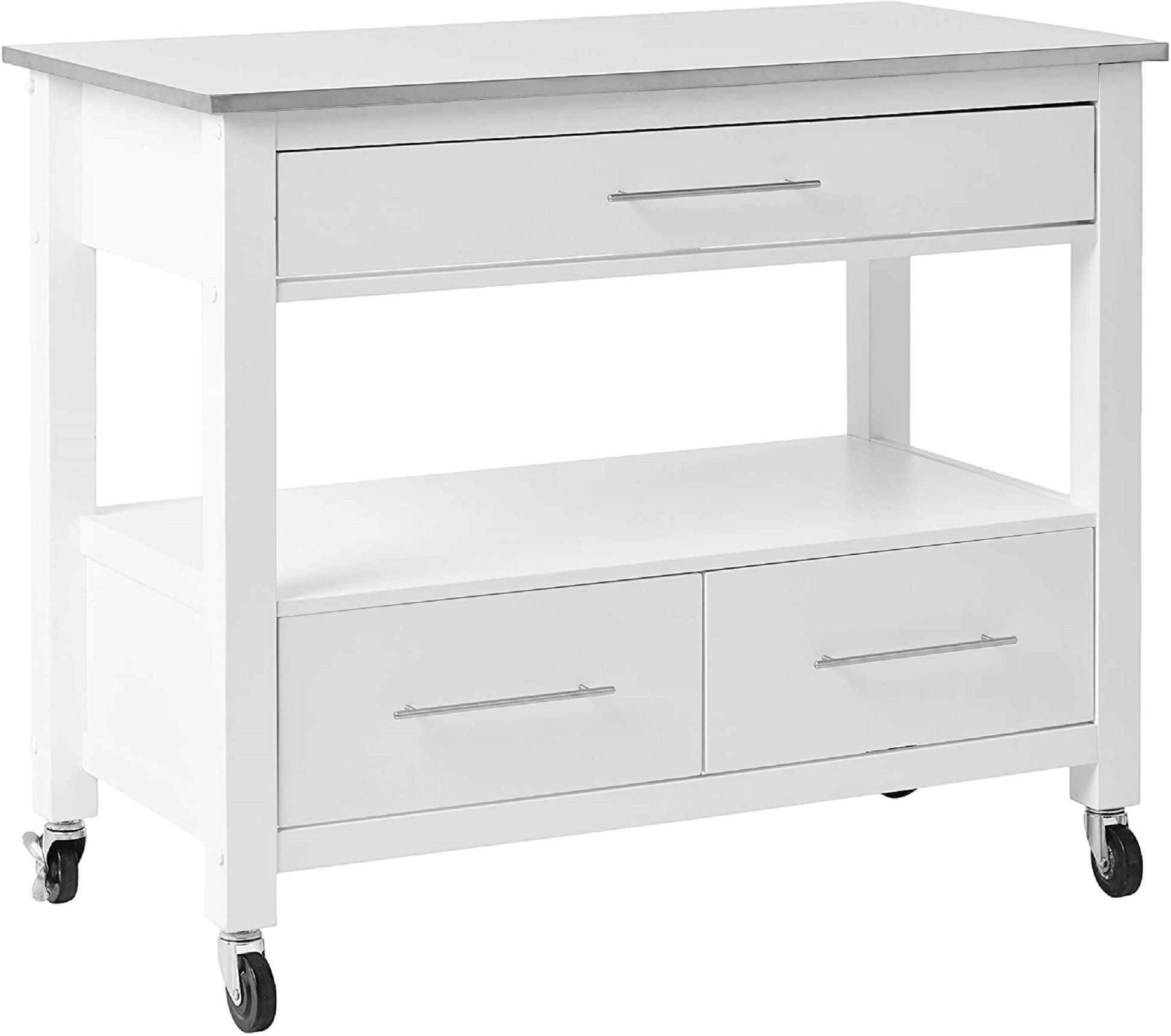 White And Stainless Rolling Kitchen Island Or Bar Cart By Homeroots | Bar Carts | Modishstore - 3