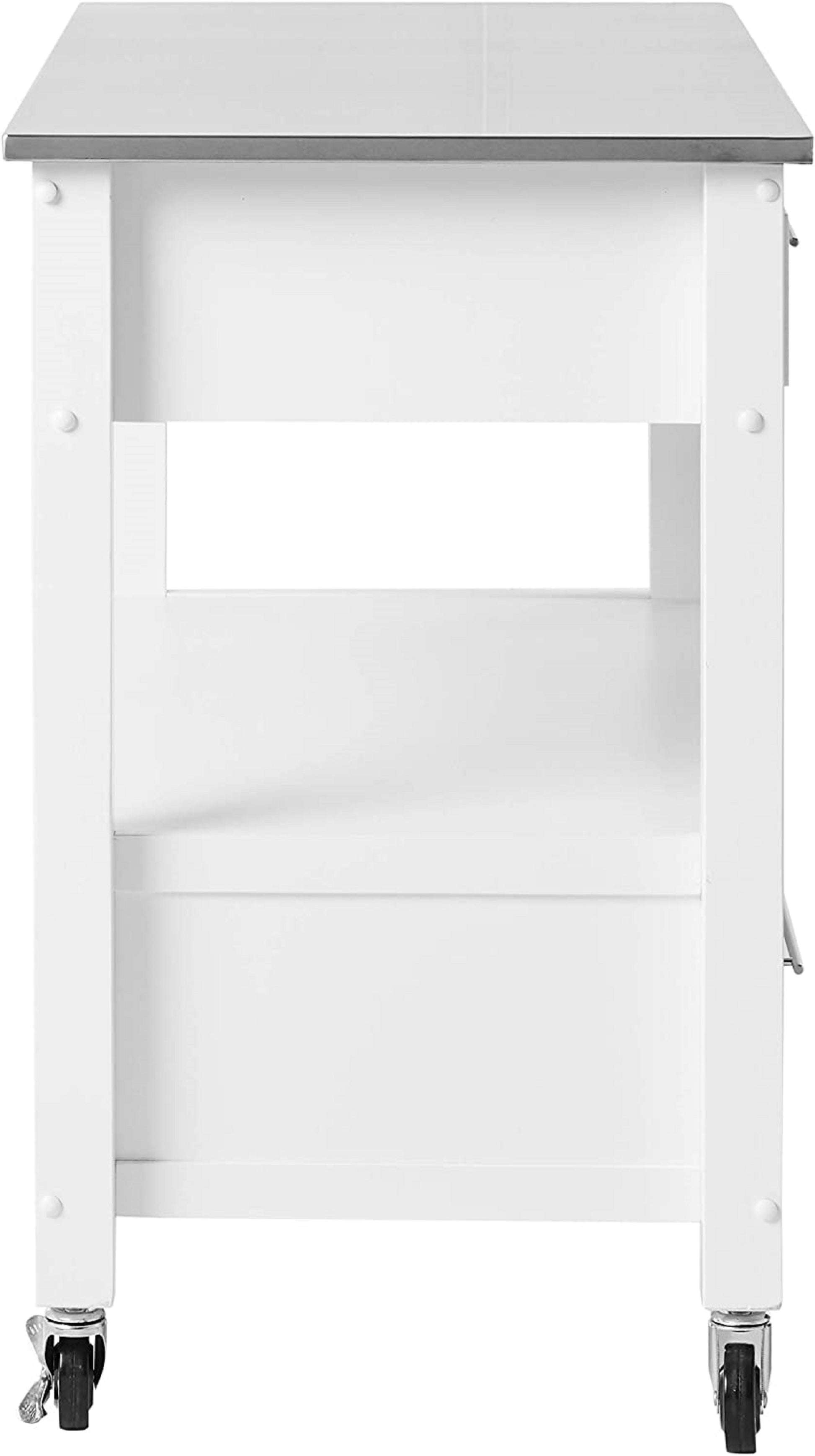 White And Stainless Rolling Kitchen Island Or Bar Cart By Homeroots | Bar Carts | Modishstore - 4