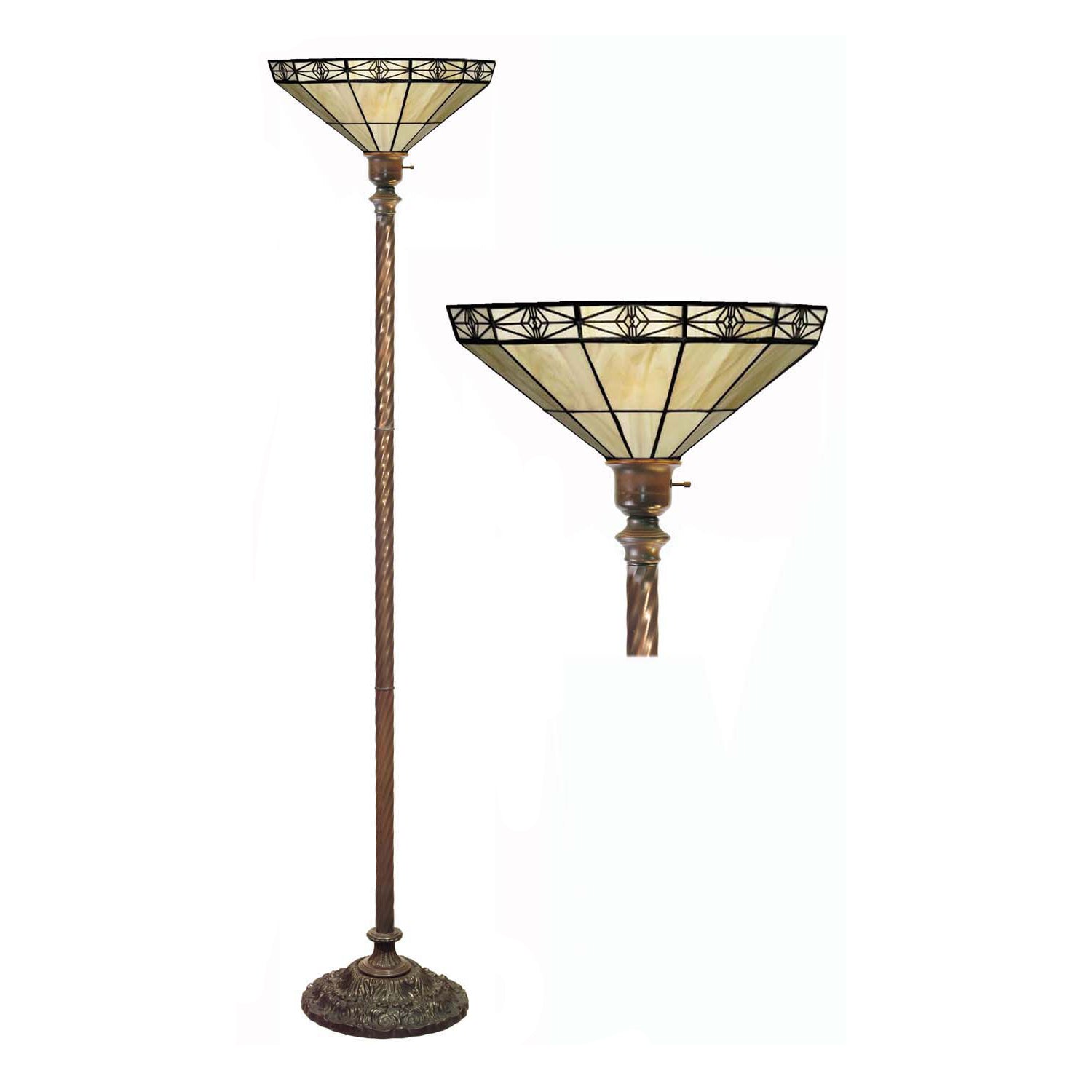 Tiffany-style Mission-style White Torchiere By Homeroots | Floor Lamps | Modishstore