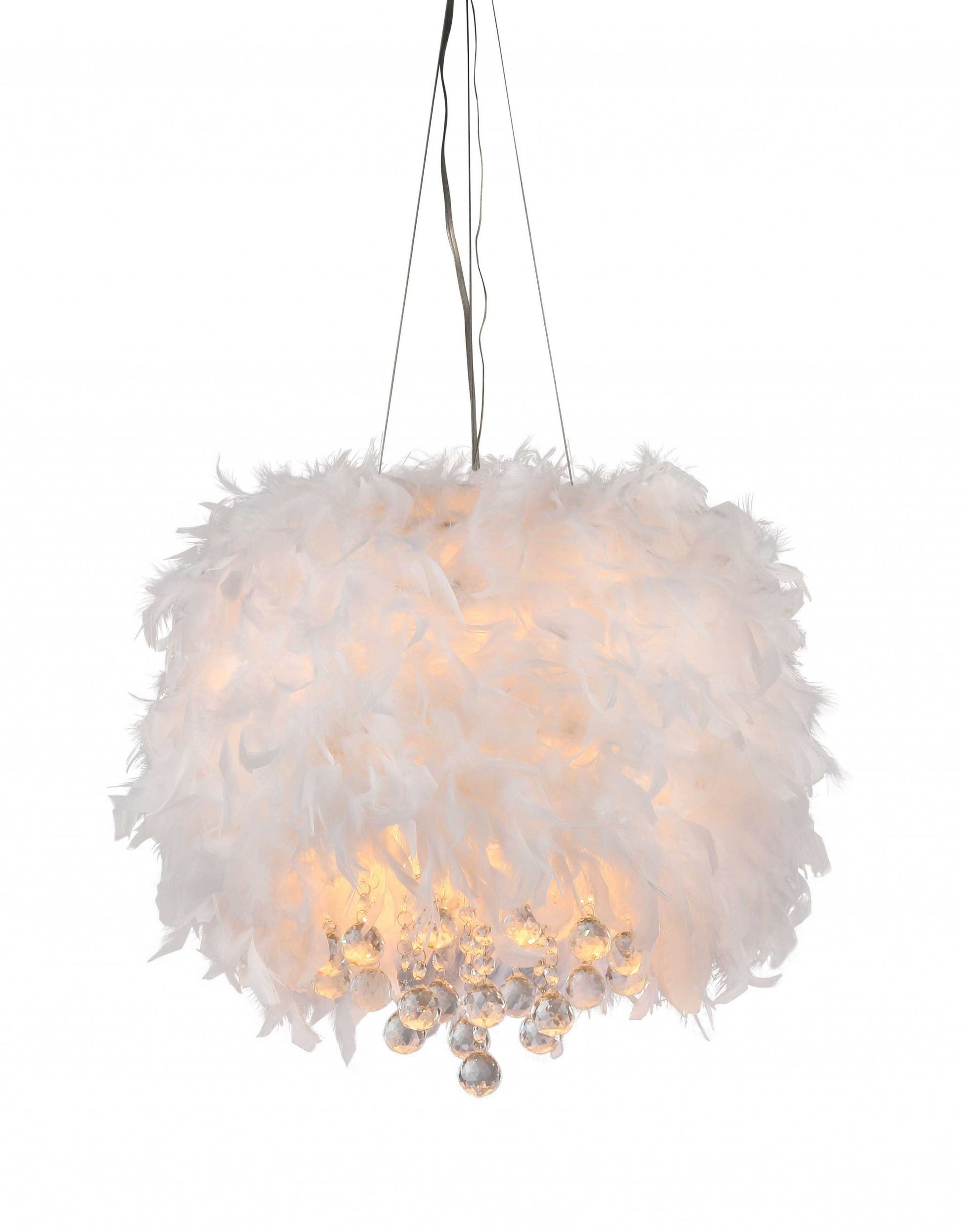 Iglesias Fluffy White Feathers and Crystal 3-light Pendant By Homeroots | Pendant Lamps | Modishstore
