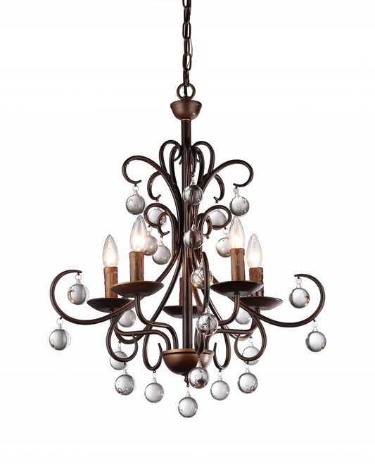 Grace Antique Bronze and Crystal Drop Curved 5-light Chandelier By Homeroots | Chandeliers | Modishstore