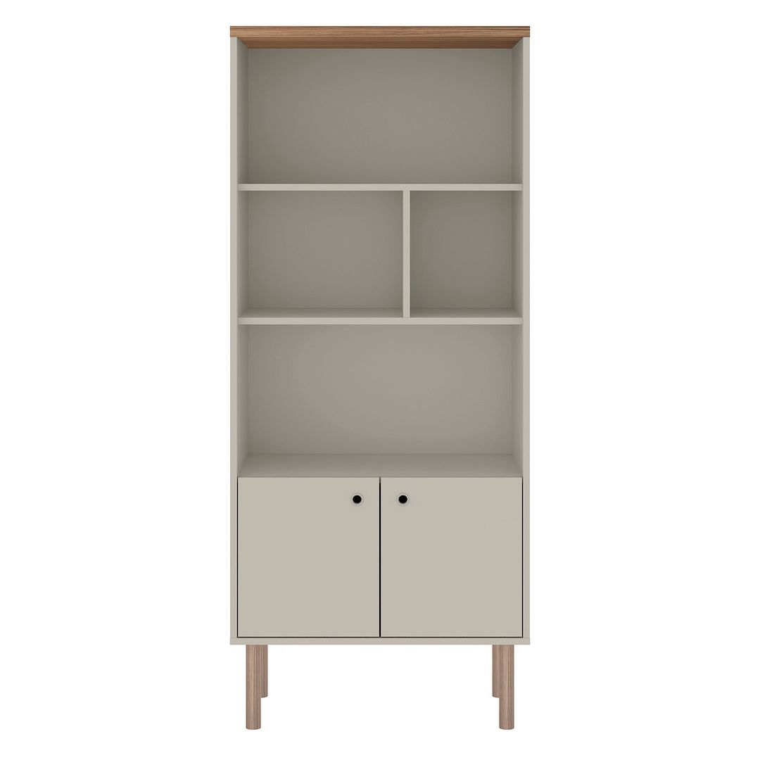 Manhattan Comfort Windsor Modern Display Bookcase Cabinet with 5 Shelves in Off White and Nature | Bookcases | Modishstore