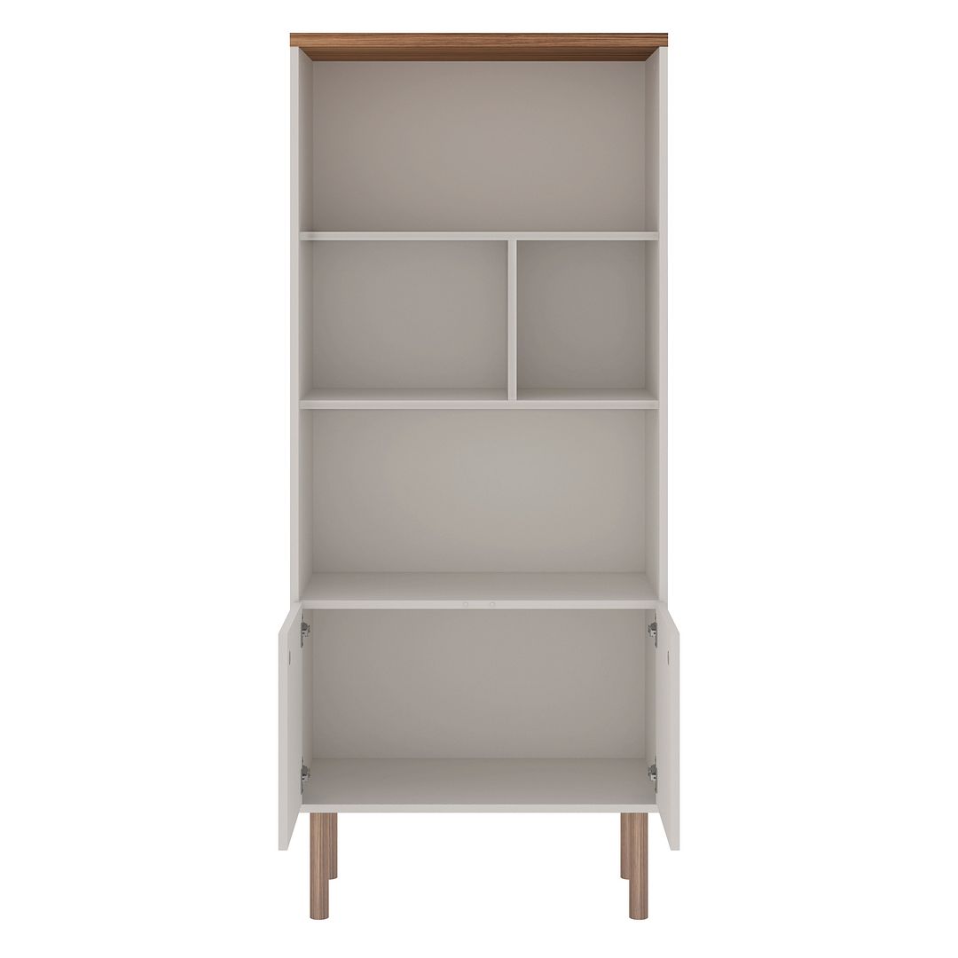 Manhattan Comfort Windsor Modern Display Bookcase Cabinet with 5 Shelves in Off White and Nature | Bookcases | Modishstore-2